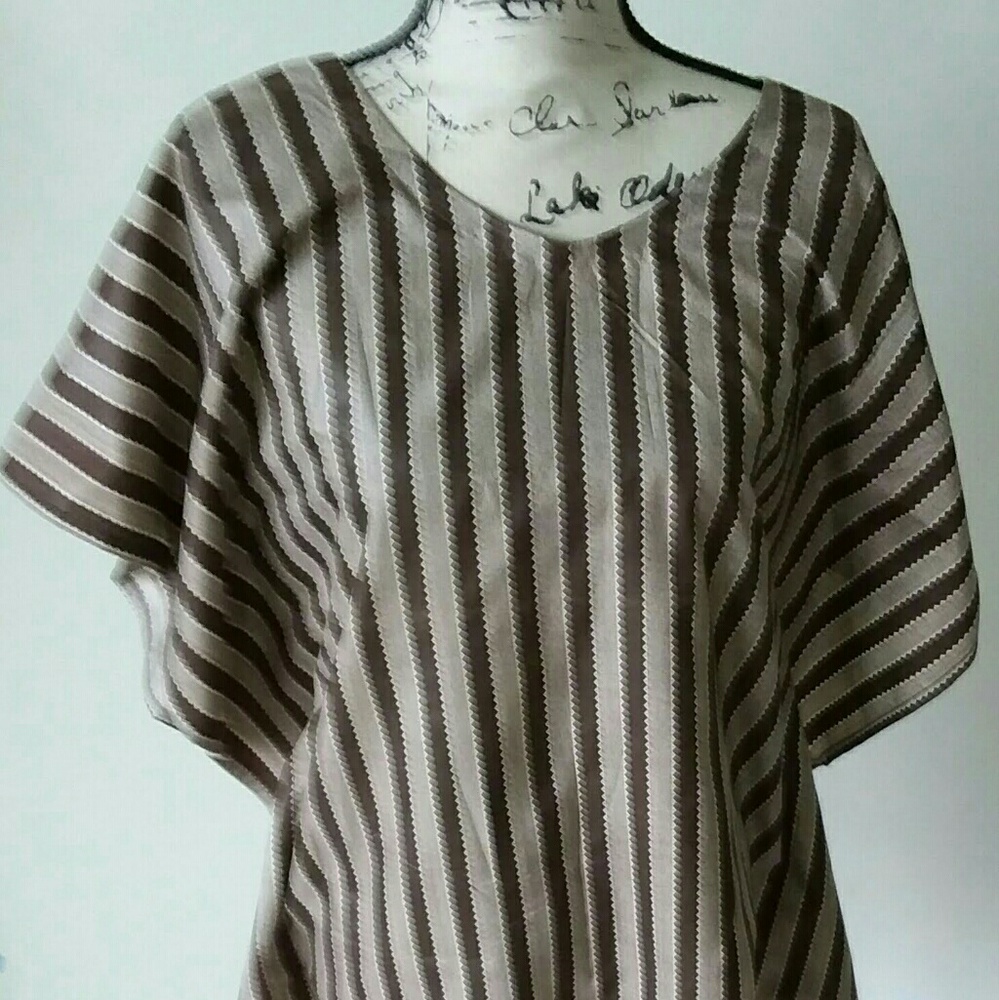BROWN/CREAM LIGHTWEIGHT BODY SHAPED BLOUSE, TOP - Picture 1 of 1